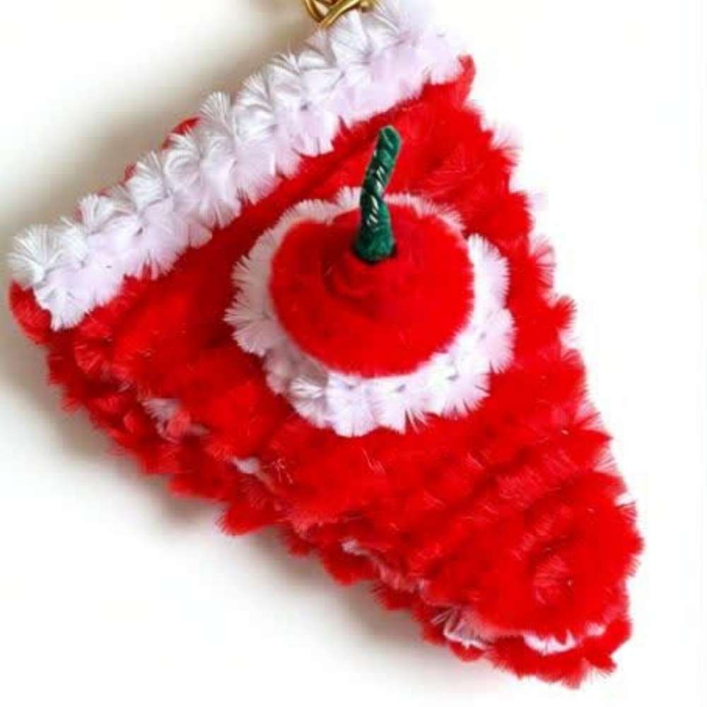 Red Velvet Cake Cute Fur Keychain