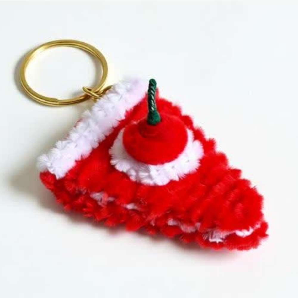 Red Velvet Cake Cute Fur Keychain