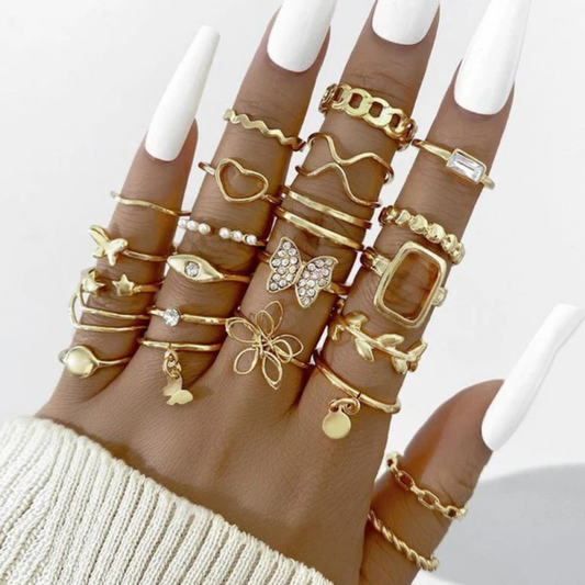 MOSKAI Stacking Rings Set Combo | Gold Plated Anti Tarnish Rings