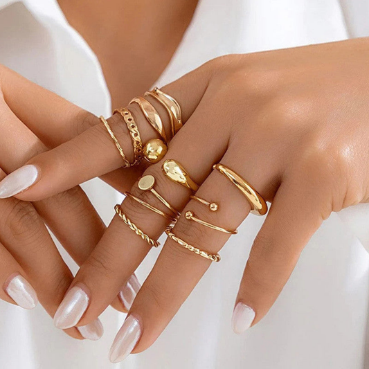 MOSKAI Gold Plated Stackable Rings Set of 10 | Trending Finger Rings Combo