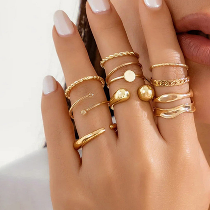 MOSKAI Gold Plated Stackable Rings Set of 10 | Trending Finger Rings Combo