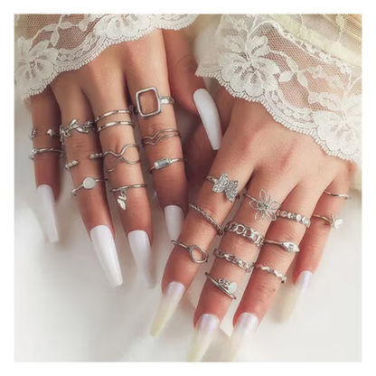 MOSKAI Silver Plated Stackable Rings Set of 23 | Elegant Fashion Jewelry