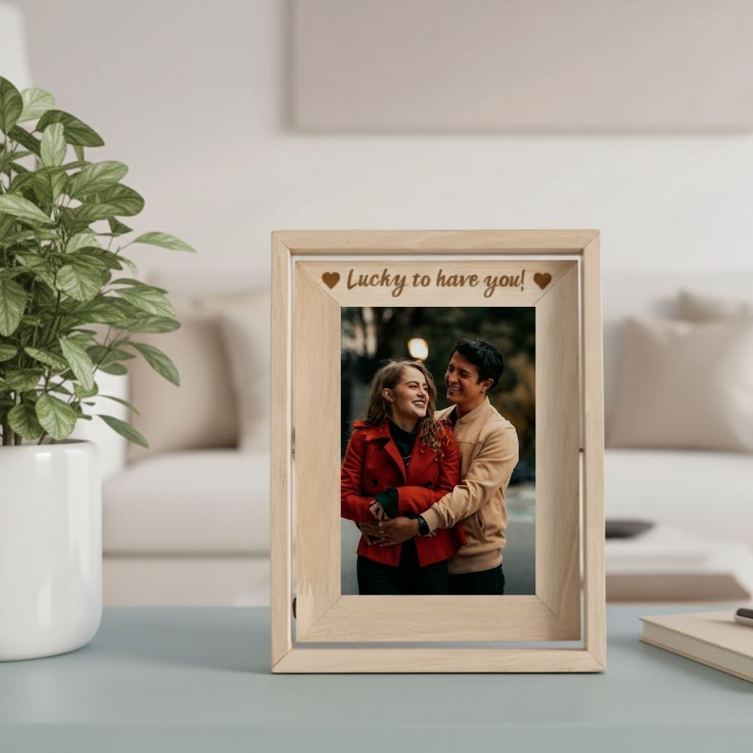 Moskai Personalized Rotating Wooden Frame with Couple Photo
