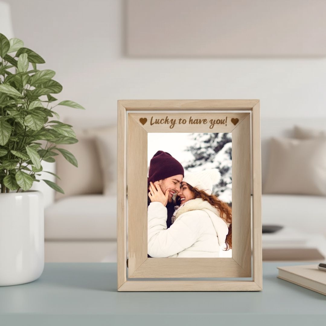 Moskai Personalized Rotating Wooden Frame with Couple Photo