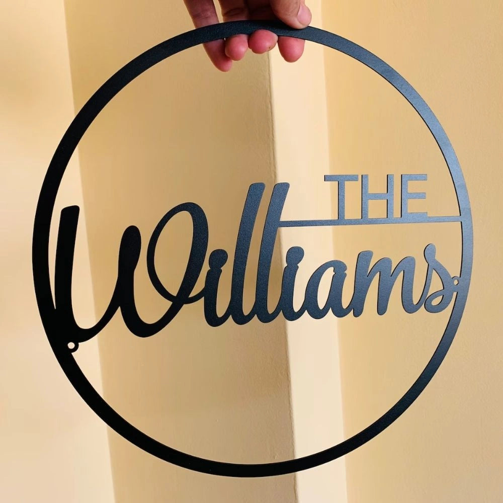 Personalized Round Ring Metal Surname Nameplate - Custom Home Entrance Decor 15 Inches