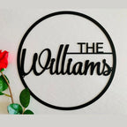Personalized Round Ring Metal Surname Nameplate - Custom Home Entrance Decor 15 Inches