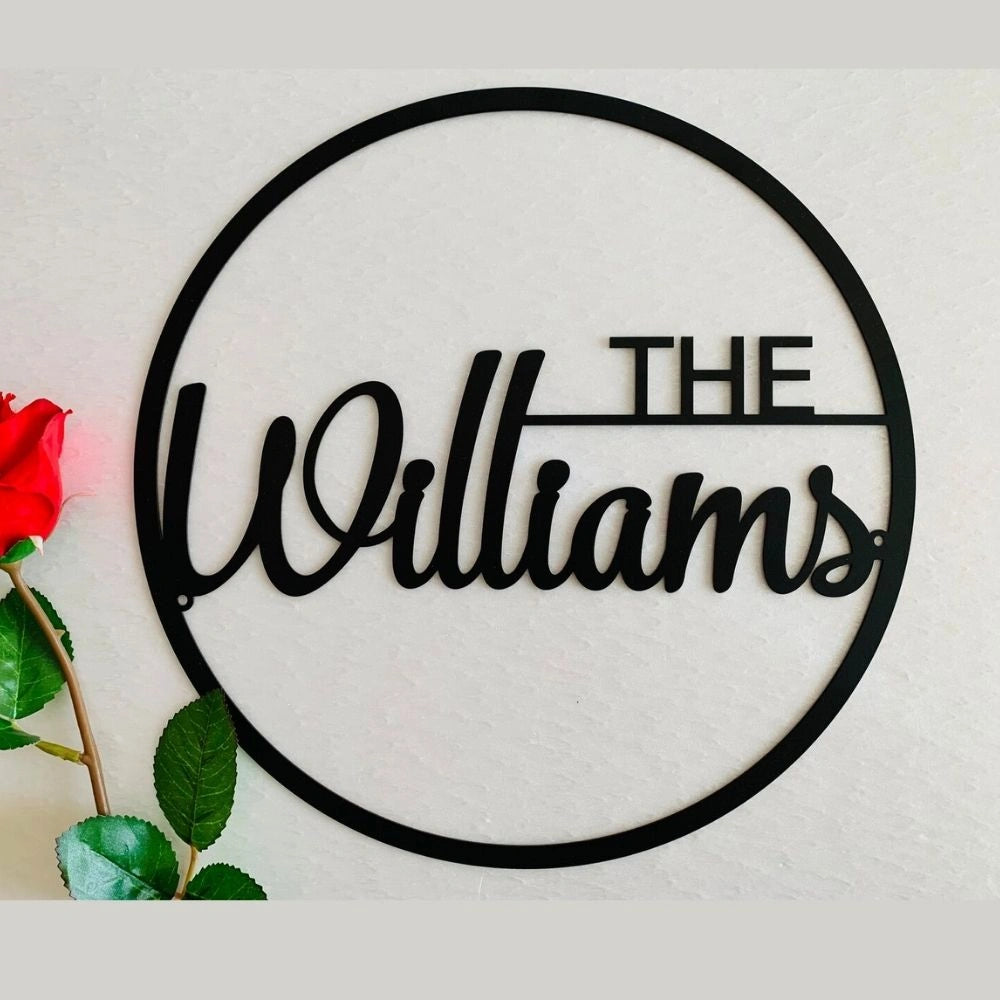 Personalized Round Ring Metal Surname Nameplate - Custom Home Entrance Decor 15 Inches