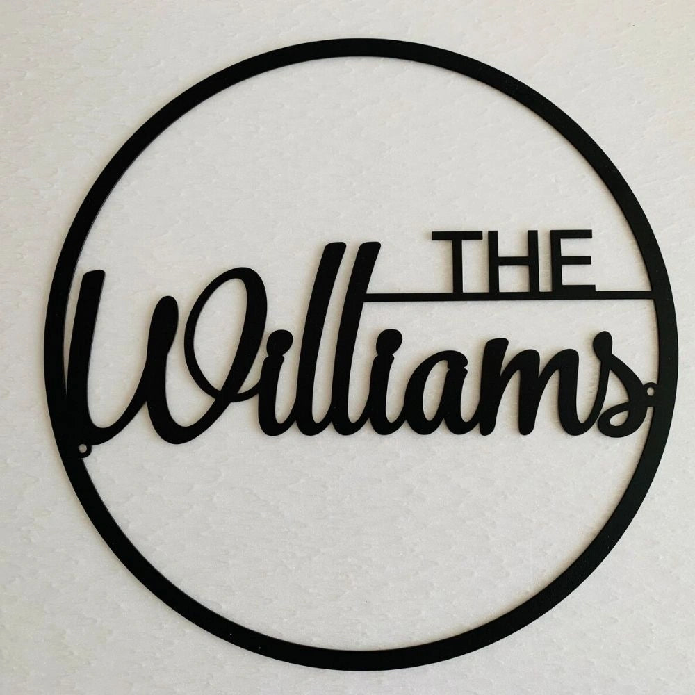 Personalized Round Ring Metal Surname Nameplate - Custom Home Entrance Decor 15 Inches