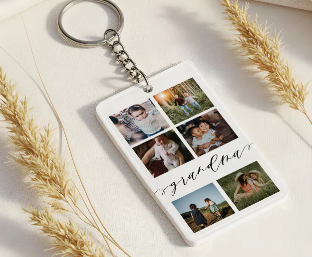 Moskai Personalized Grandma Photo Grid Collage Keyring
