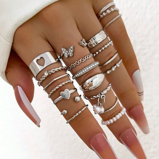 MOSKAI Silver Plated Stackable Rings Pack of 21 | Versatile Ring Combo