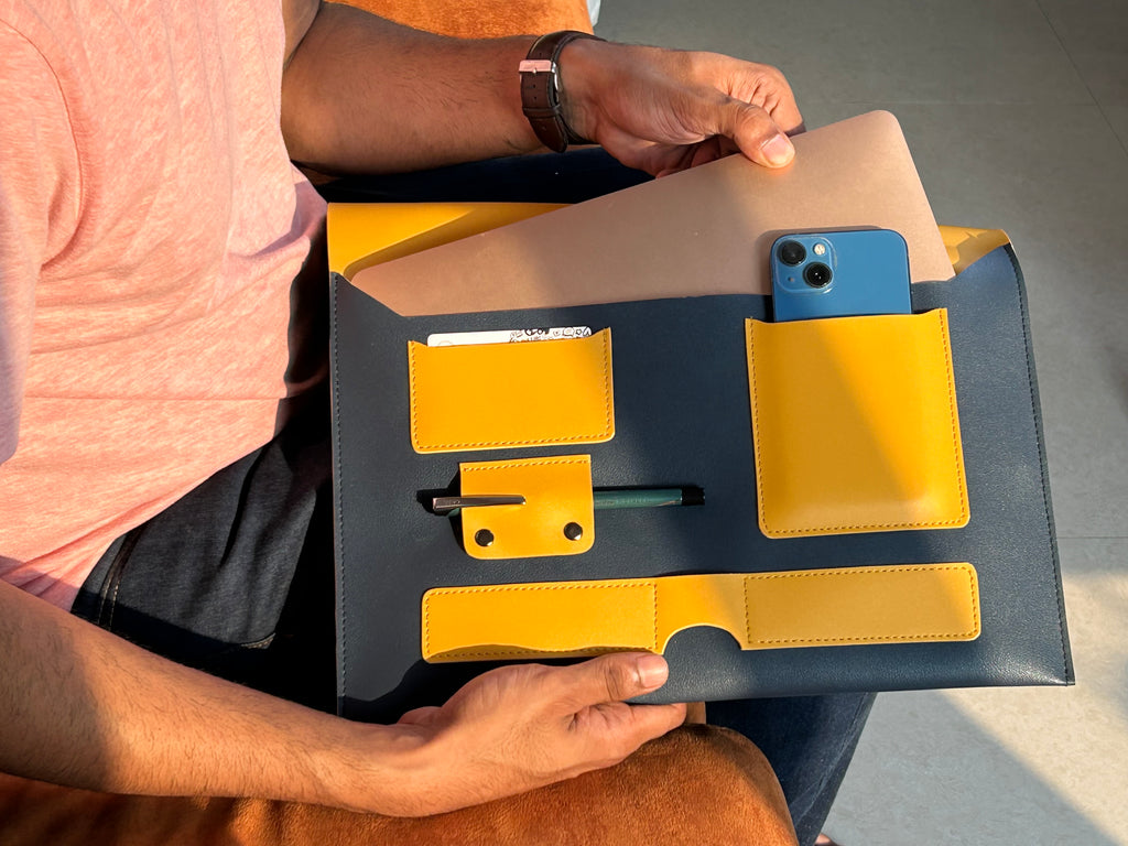 Laptop Sleeve Cum Organizer | Yellow & Blue