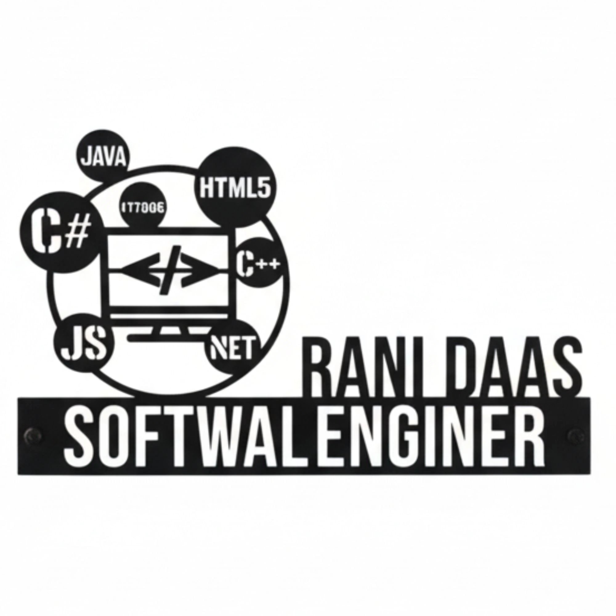 Personalized Software Engineer Desk Name Plate - Custom IT Professional Stainless Steel Table Sign - C++, Java, HTML Programmer Office Decor