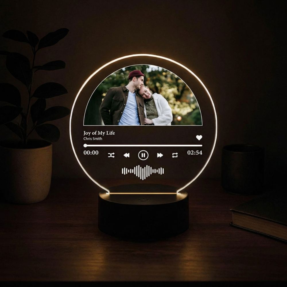 Moskai Spotify Link Personalised LED Lamp for Couple with Photo & Names