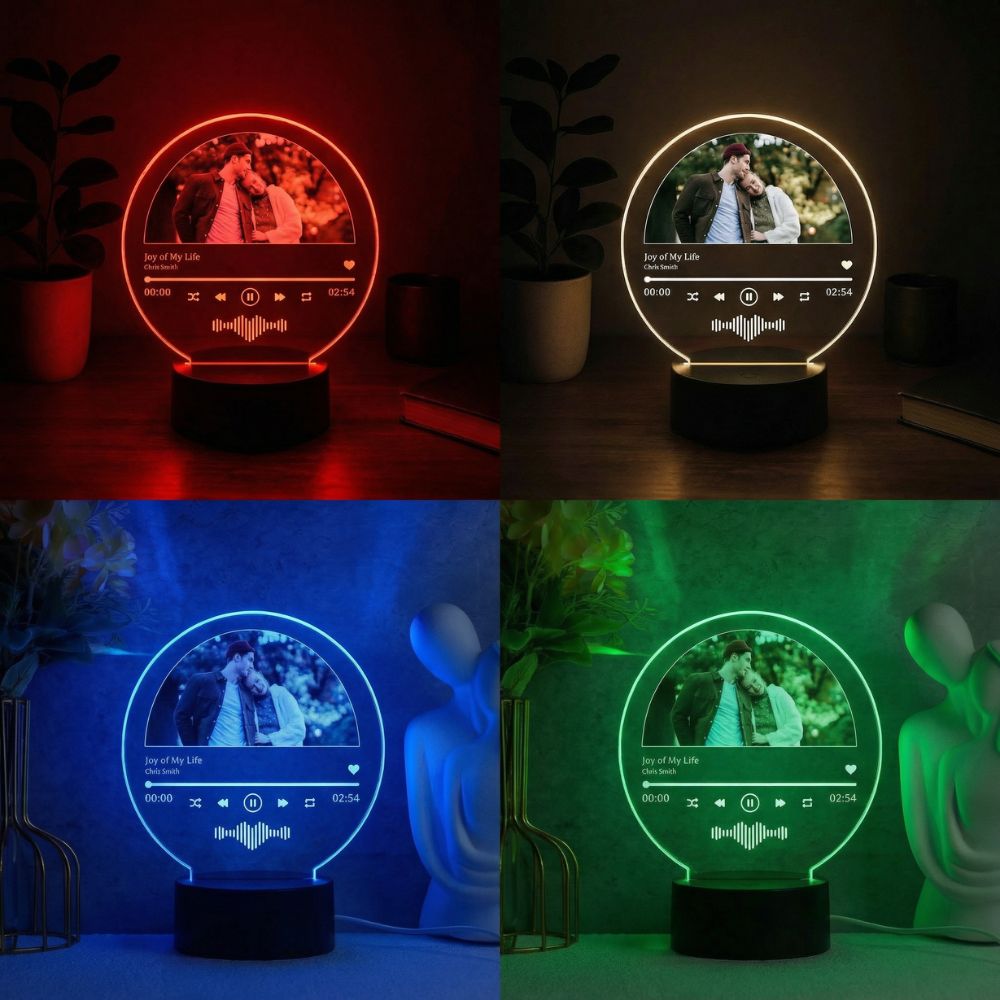 Moskai Spotify Link Personalised LED Lamp for Couple with Photo & Names