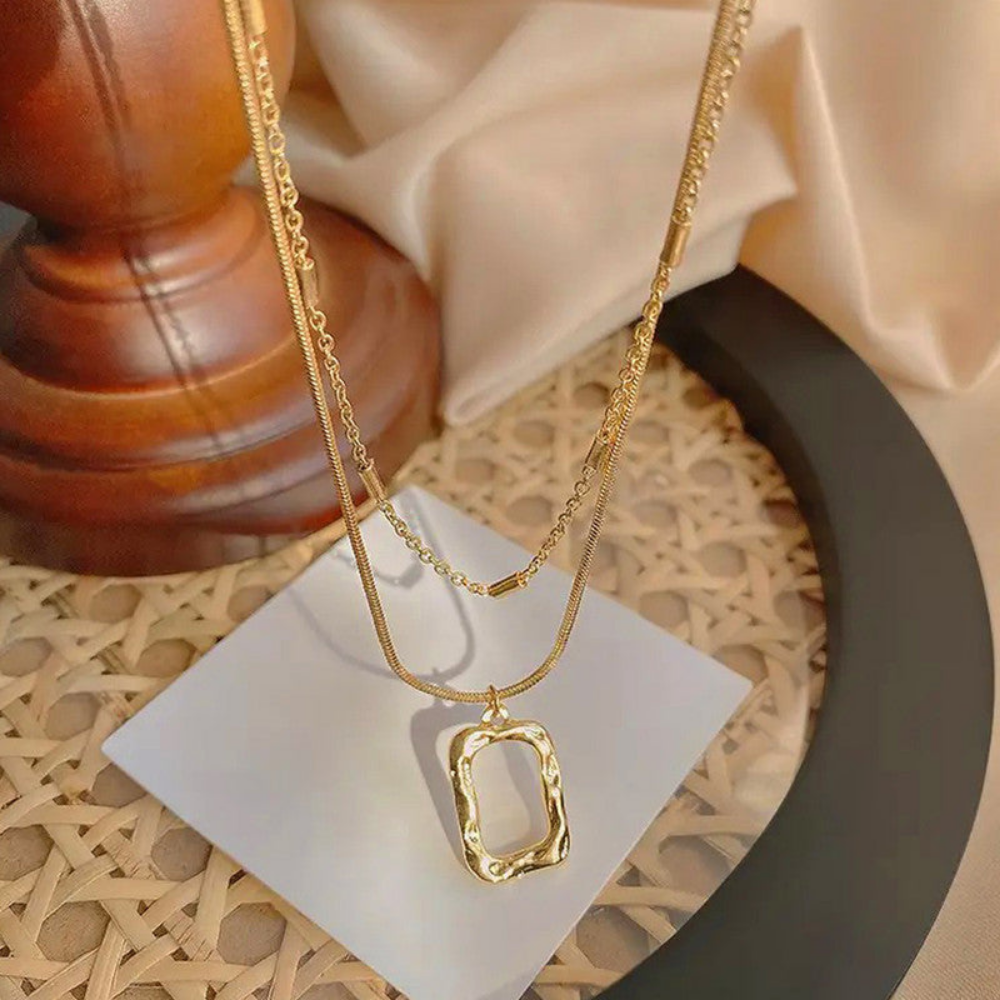 MOSKAI Gold Plated Dual Strand Geometric Necklace | Anti Tarnish