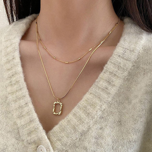 MOSKAI Gold Plated Dual Strand Geometric Necklace | Anti Tarnish