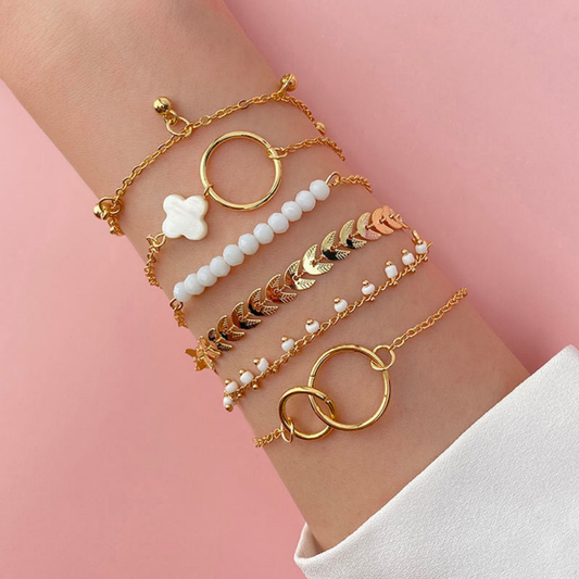 Stack Bracelet Set | Gold Plated and Silver Toned | Contemporary Adjustable Bangles