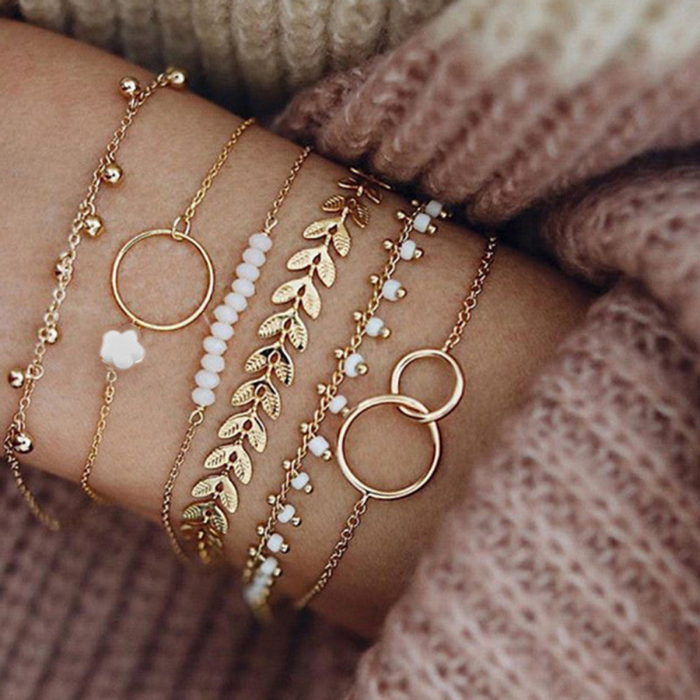 Stack Bracelet Set | Gold Plated and Silver Toned | Contemporary Adjustable Bangles
