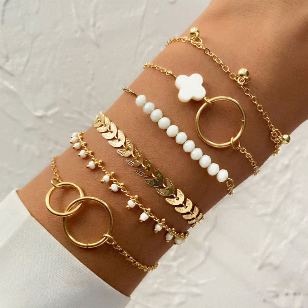 Stack Bracelet Set | Gold Plated and Silver Toned | Contemporary Adjustable Bangles