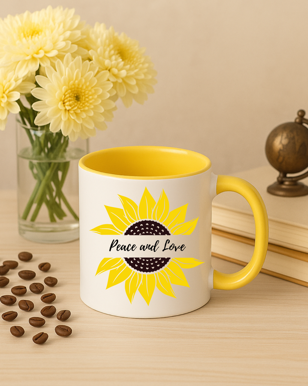 Moskai Sunflower Theme Personalised Mug | White & Yellow | 11oz Coffee Cup