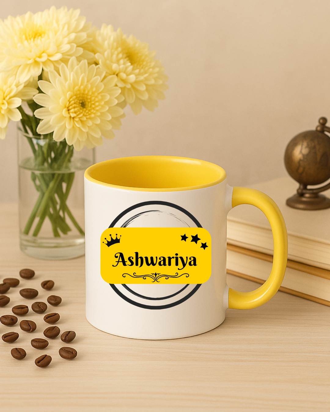 Moskai Sunflower Theme Personalised Mug | White & Yellow | 11oz Coffee Cup