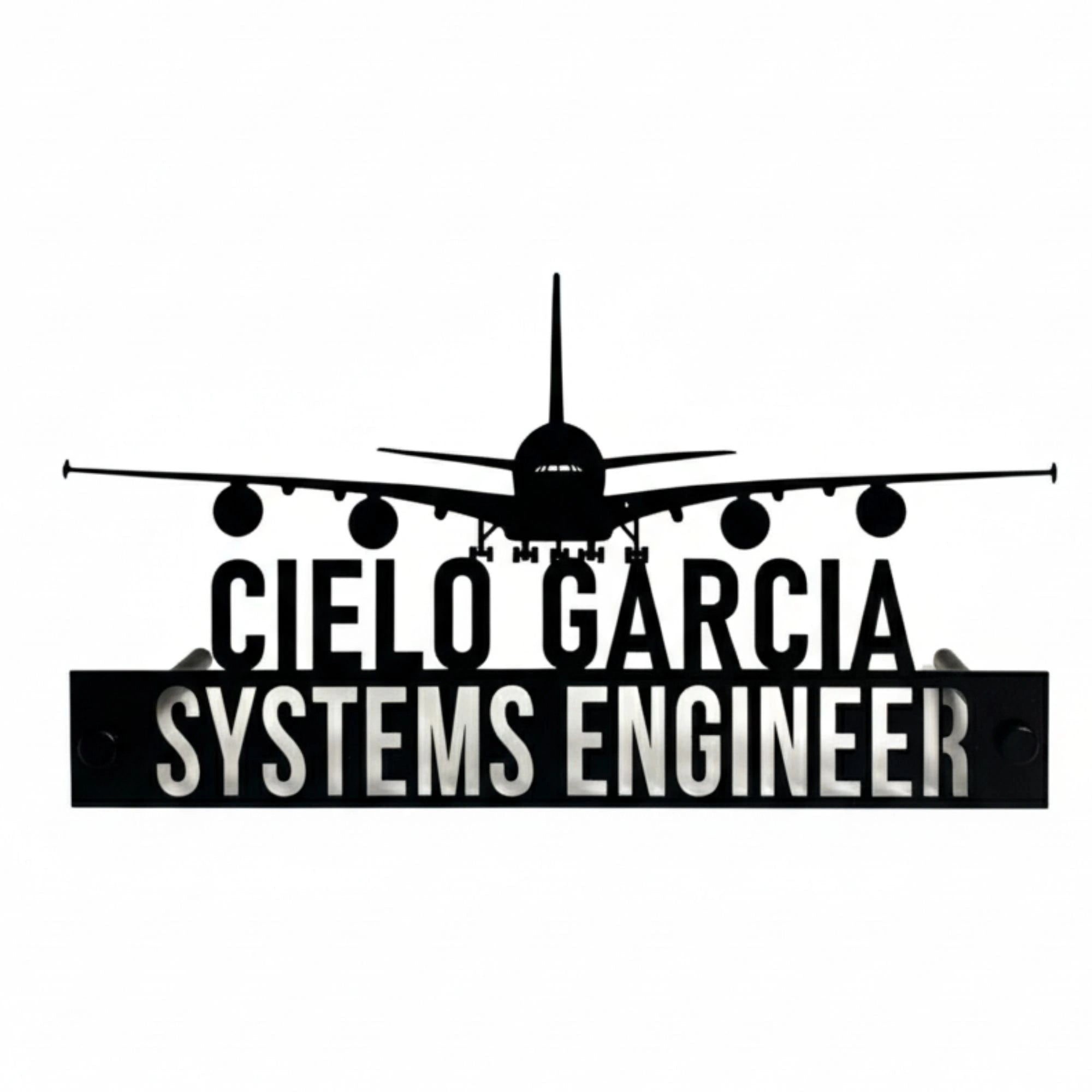 Personalized Systems Engineer Desk Name Plate - Custom Airplane Theme Stainless Steel Table Sign - Aviation Engineer Office Decor
