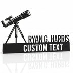 Personalized Astronomer Desk Name Plate - Custom Telescope Theme Stainless Steel Table Sign - Space Lover & Starwatcher Office Decor