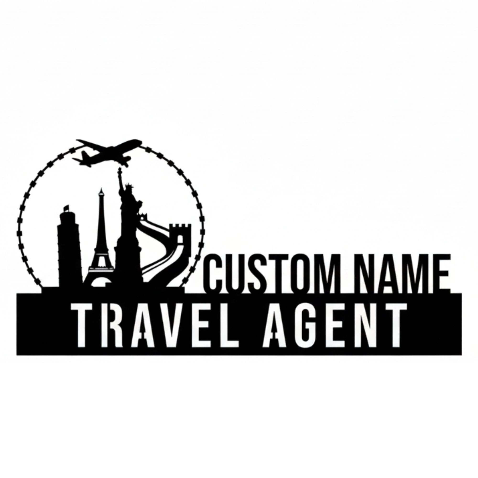 Personalized Travel Agent Desk Name Plate - Custom Stainless Steel Travel Consultant Table Sign - World Landmarks Office Decor