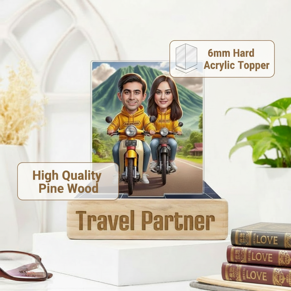 Moskai Travel Partner Couple Caricature – Personalised Adventure Illustration