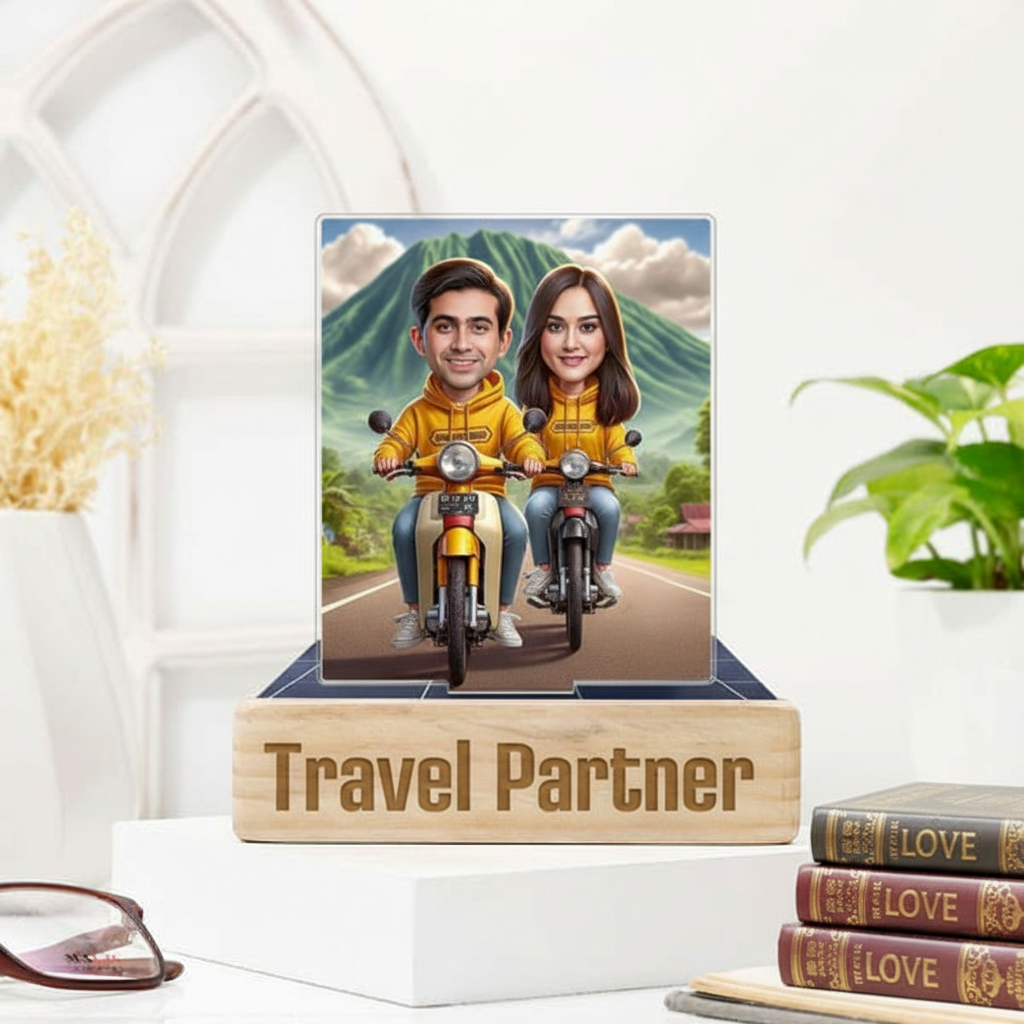 Moskai Travel Partner Couple Caricature – Personalised Adventure Illustration