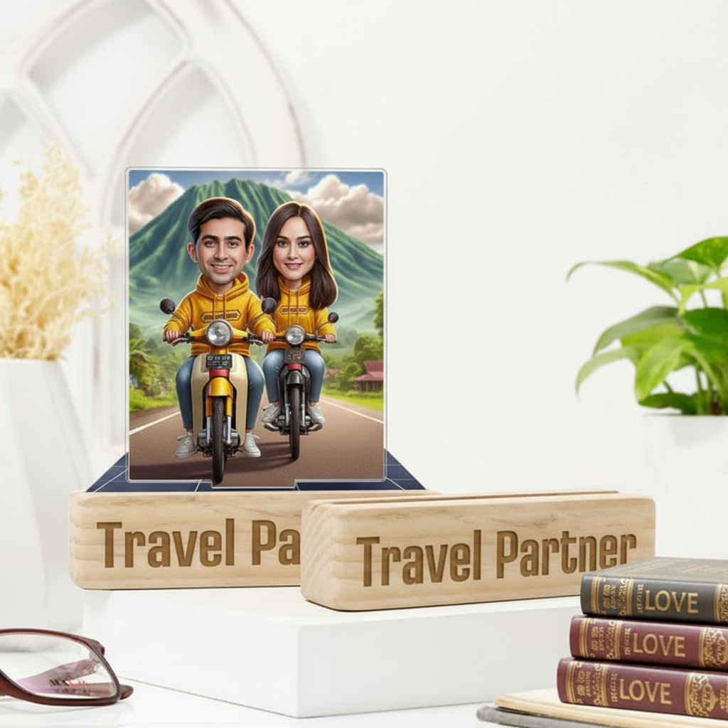 Moskai Travel Partner Couple Caricature – Personalised Adventure Illustration