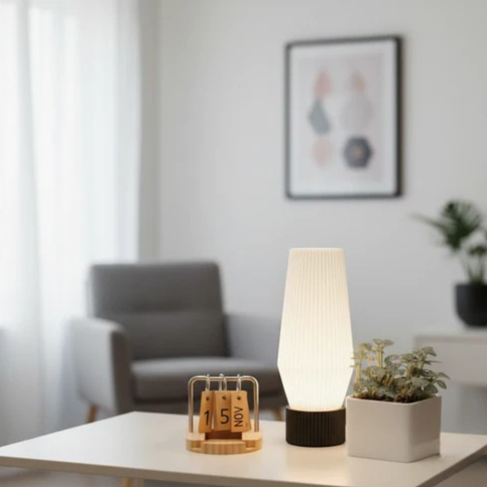 Moskai 3D Line Warm White Modern Table Lamp – Elegant Bedside & Desk Light