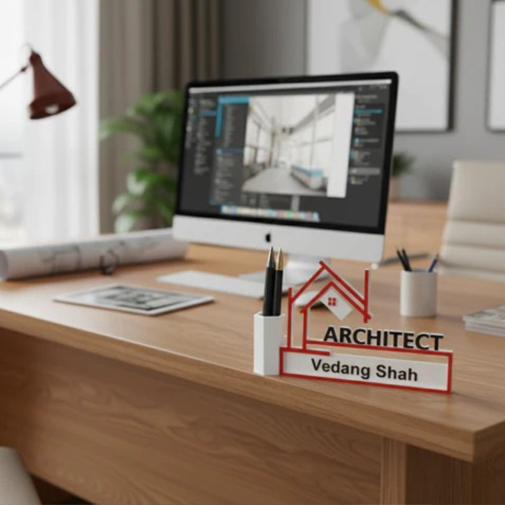Moskai 3D Personalized Architect Accountant Pen Stand – Custom Name Desk Organizer