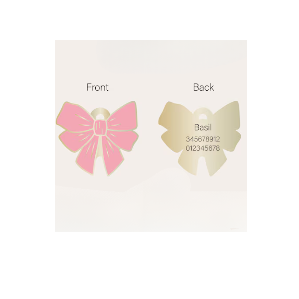 Moskai Pink Bow Enamel Pet ID Tag – Engraved Dog & Cat Name Tag