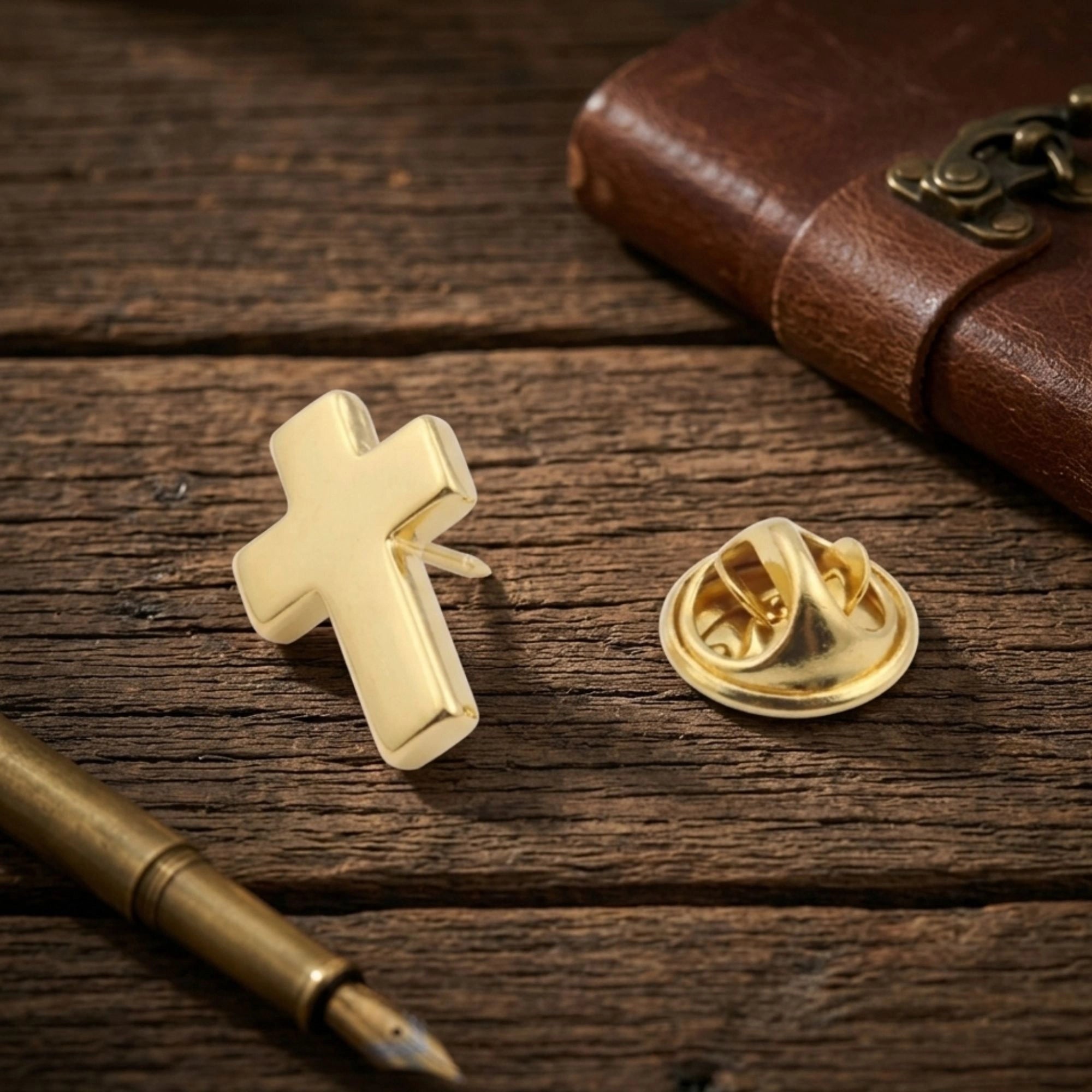 Cross Brooch Pin for Men & Women – Gold Christian Cross Lapel Pin for Suit, Coat, Blazer & Shirt | Religious Designer Brooch Gift
