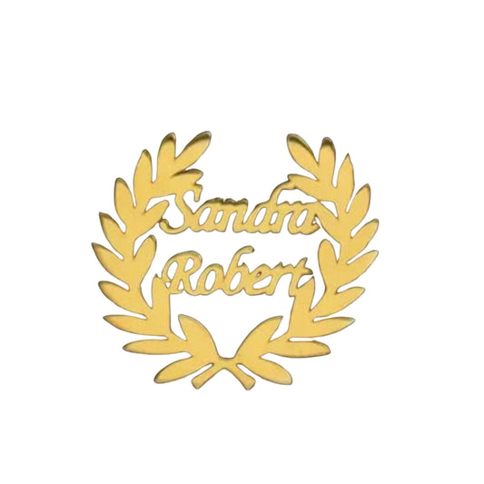 Infinity Bond Laurel Wreath Personalised Couple Name Brooch Pin for Men & Women