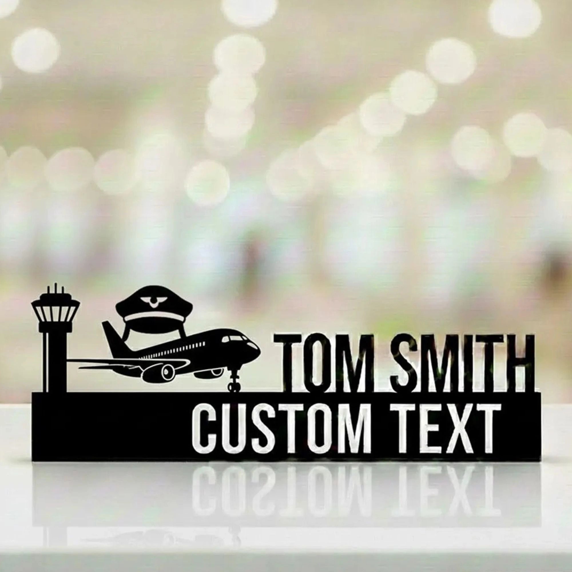Personalized Pilot Desk Name Plate - Custom Aviation Stainless Steel Table Sign - Airline Captain & Aviator Office Decor