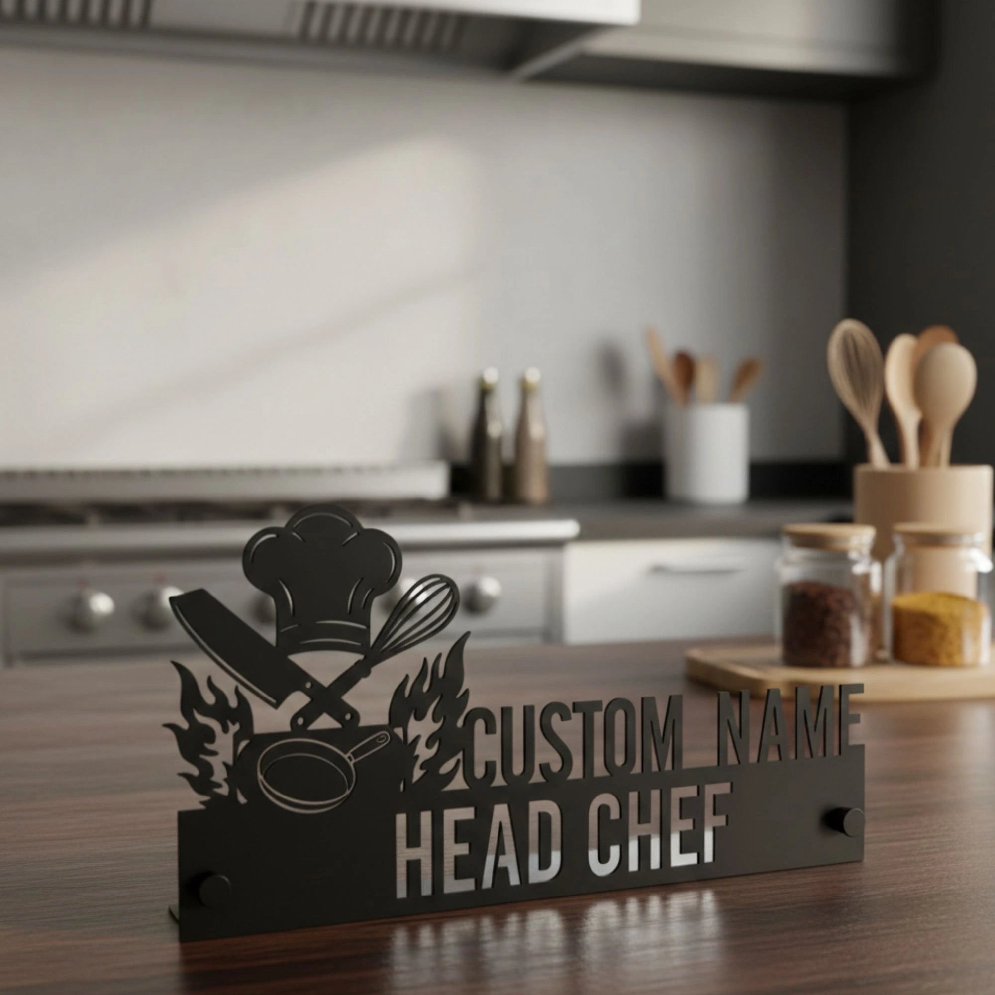 Custom Head Chef Name Plate - Personalized Stainless Steel Culinary Desk Sign, Professional Restaurant Office Decor
