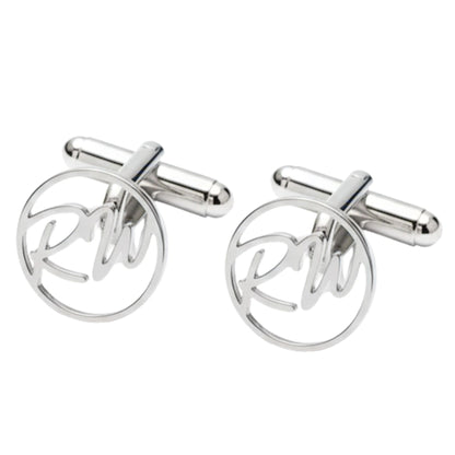 Personalized Round Initial Cufflinks for Men – Custom Monogram Brass Cufflinks for Wedding, Groom & Formal Wear