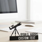 Personalized Astronomer Desk Name Plate - Custom Telescope Theme Stainless Steel Table Sign - Space Lover & Starwatcher Office Decor