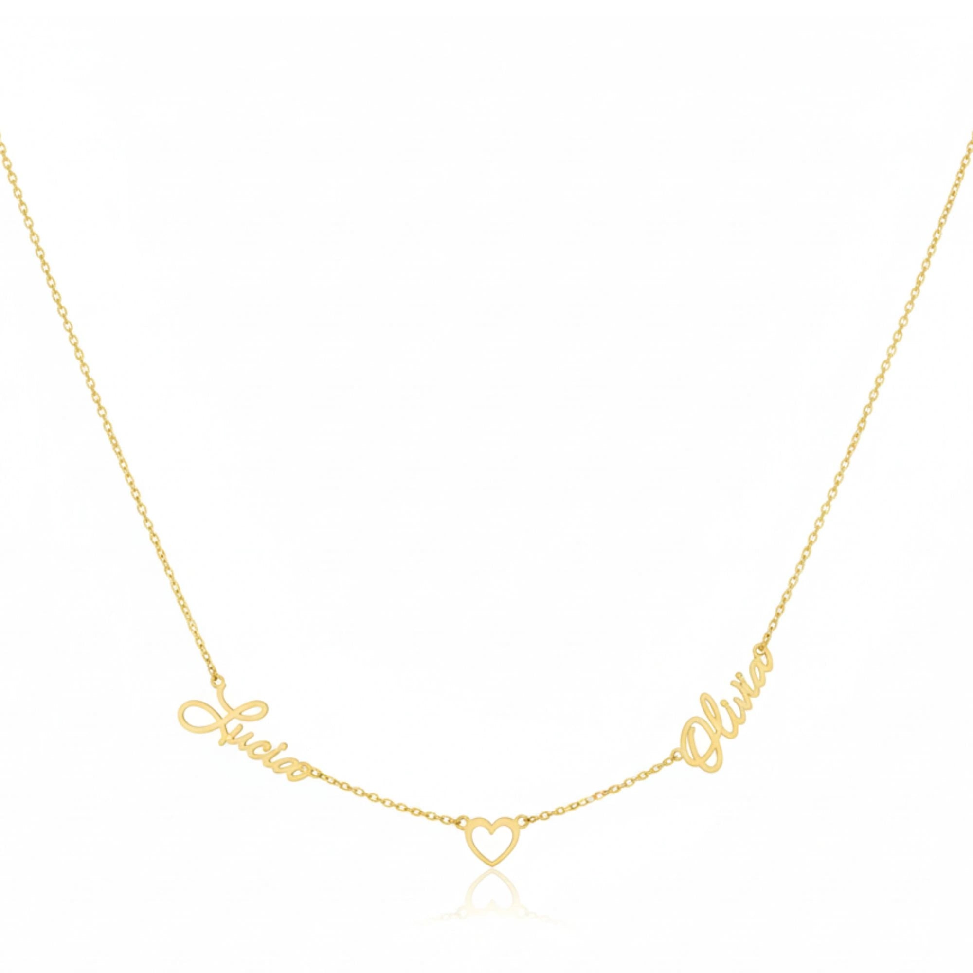 Personalized Couple Name Necklace with Heart Connector - Custom Two Name Pendant for Women