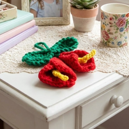 Red Flower Crochet Keychain