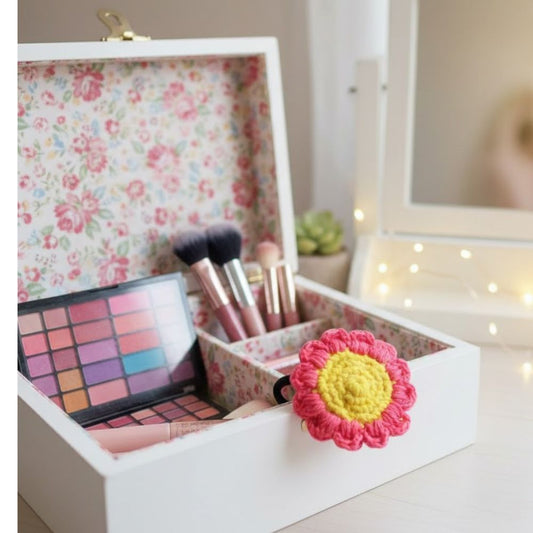 Pink Flower Crochet Hair Tie