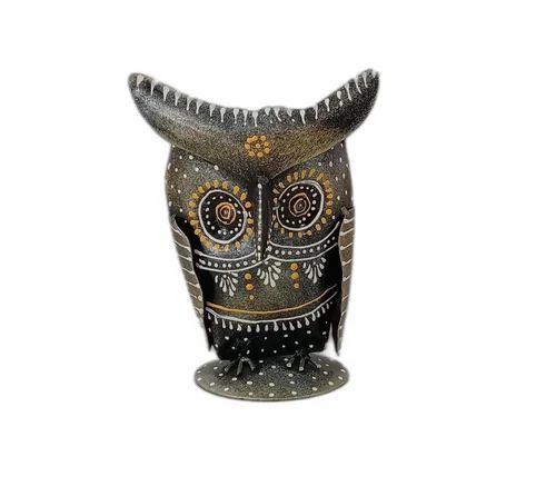 Mosaki Iron Antique Painted Owl Pen Stand