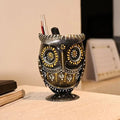 Mosaki Iron Antique Painted Owl Pen Stand