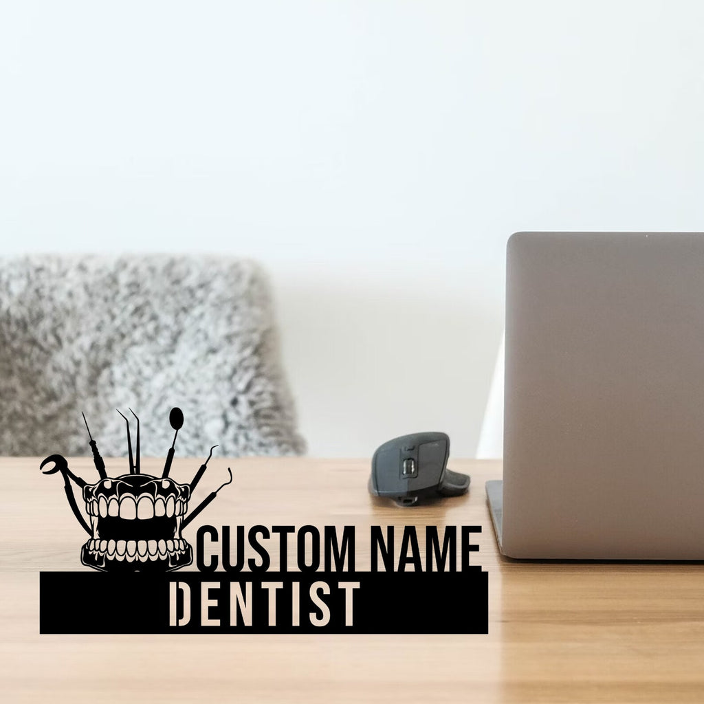 Moskai Personalized Dentist Metal Desk Nameplate – Custom Dental Office Name Sign