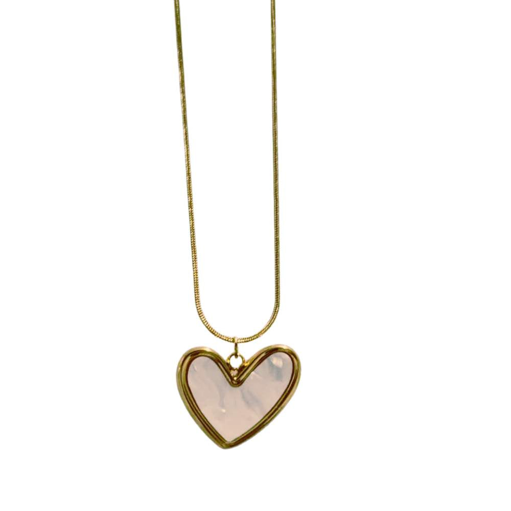Moskai Elegant White Enamel Heart Pendant Necklace for Women