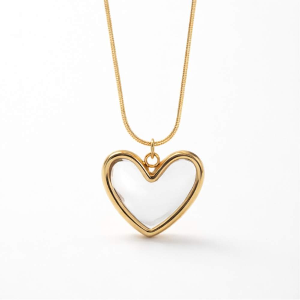 Moskai Elegant White Enamel Heart Pendant Necklace for Women