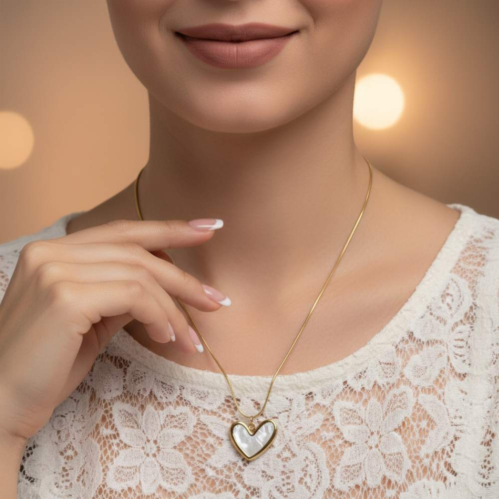 Moskai Elegant White Enamel Heart Pendant Necklace for Women