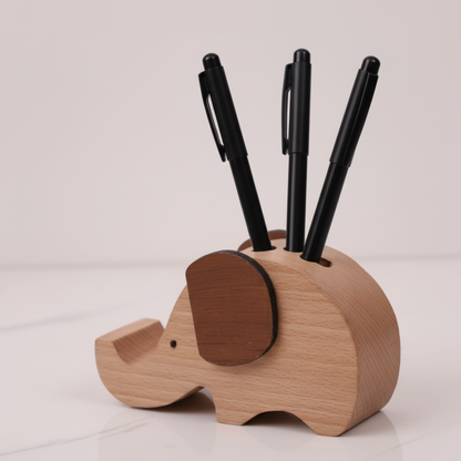 MOSKAI | Cute Wooden Elephant Penstand & Mobile Holder